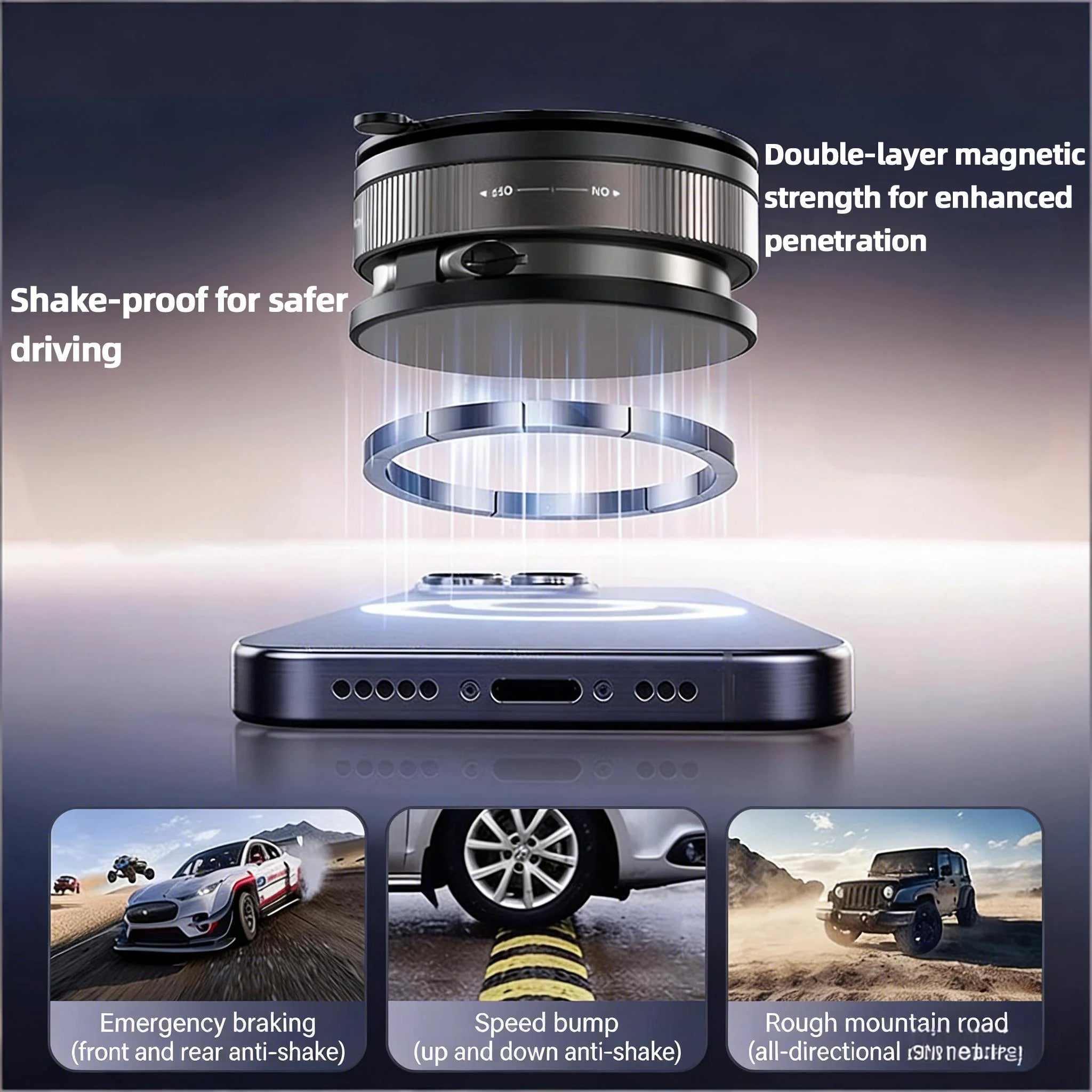 Magnetic Car Phone Mount with Suction Cup – 16 Magnets | 360° Rotation | Dashboard & Windshield | Universal Fit | White & Black