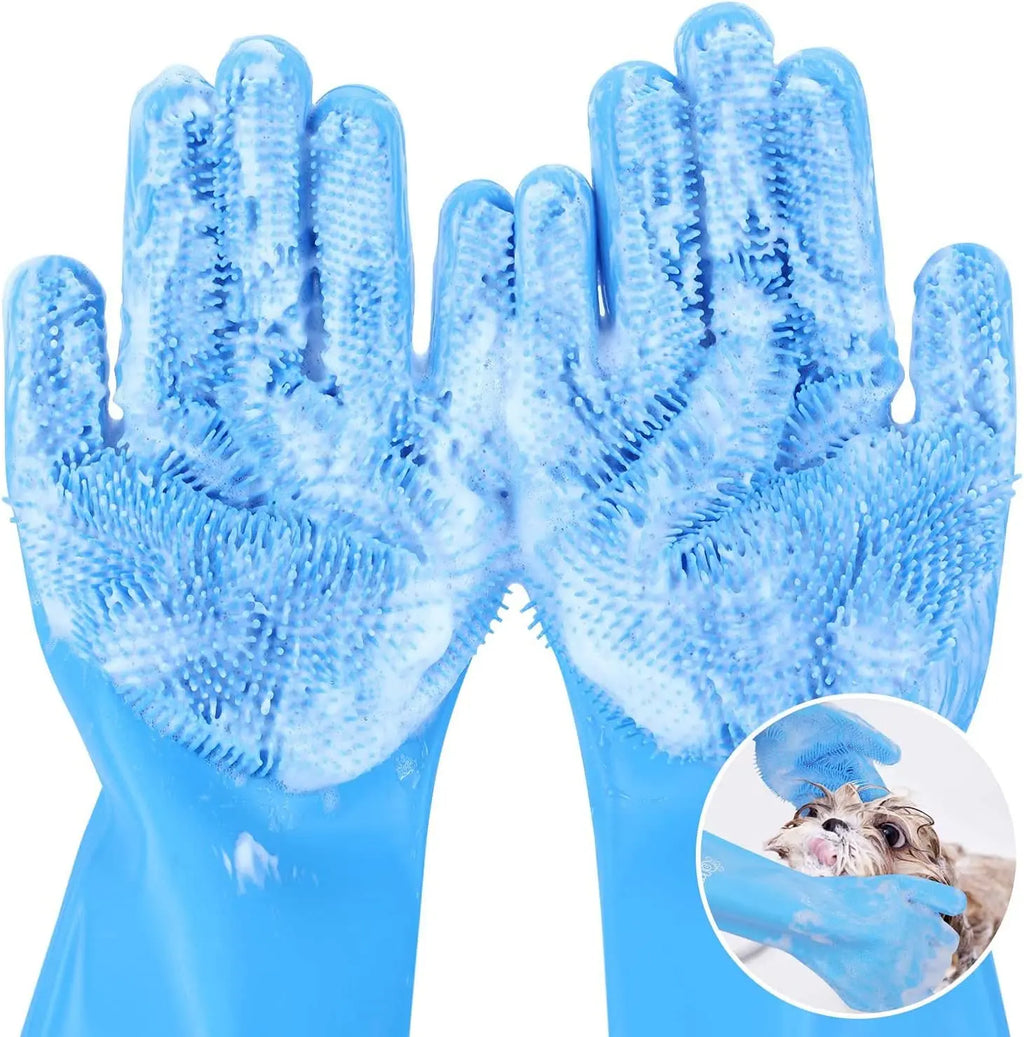 2-in-1 Silicone Pet Bathing & Grooming Glove – 3,000 Brush Heads | Deep Clean & Massage | Cats, Dogs & Rabbits | Pink & Blue
