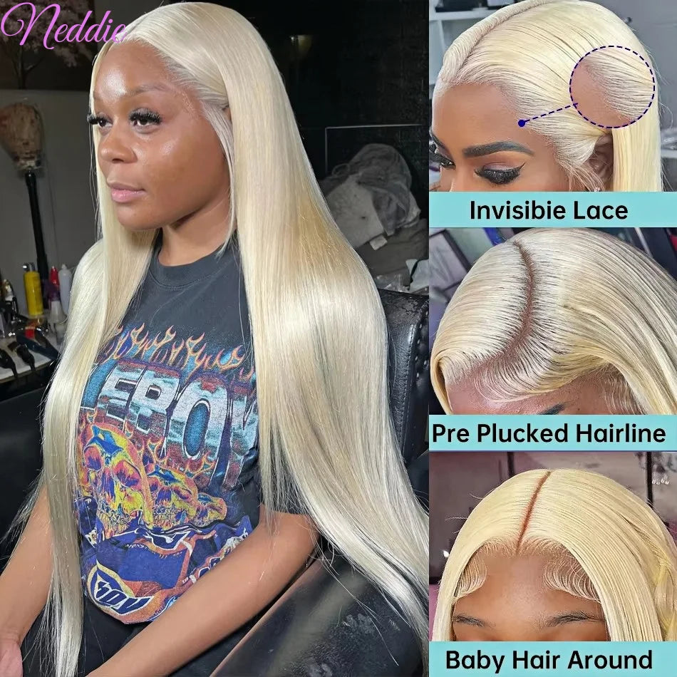Neddie 613 Blonde Straight Human Hair Lace Front Wig | 13x4 & 13x6 HD Lace | 180% & 200% Density | 18–38 Inches | Brazilian Remy
