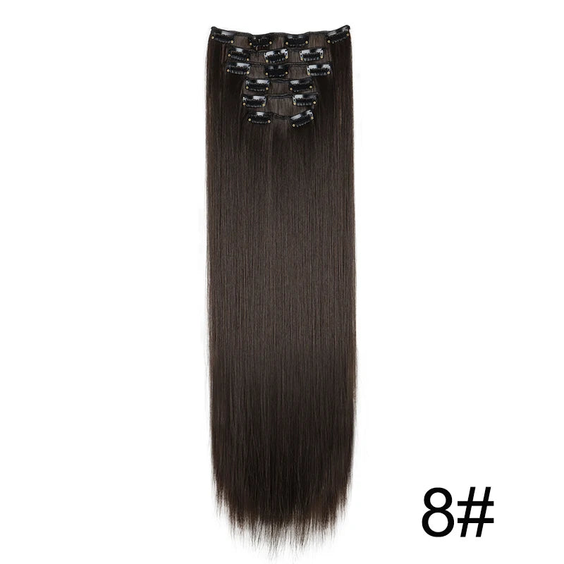 WIGSIN 24-Inch Synthetic Clip-In Hair Extensions – Long Straight | 6 Pcs 16 Clips | 20+ Colors | Heat Resistant