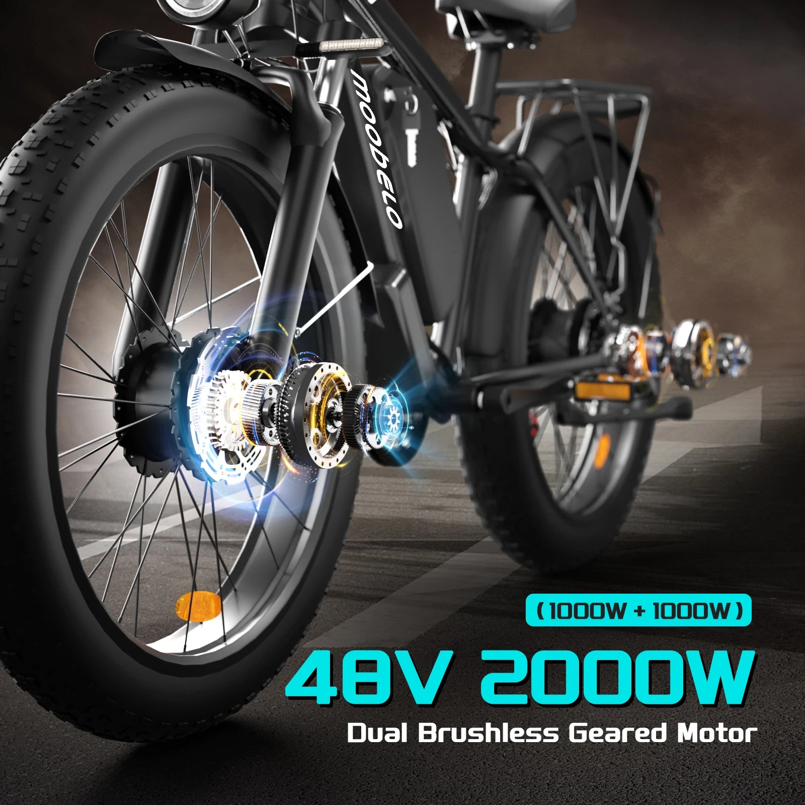 EOEOTWO 26" Fat Tire Electric Bike for Adults, 1000W Motor 1500W Peak, 48V 15Ah Battery, 34 MPH Max Speed, Up to 60 Miles Long Range
