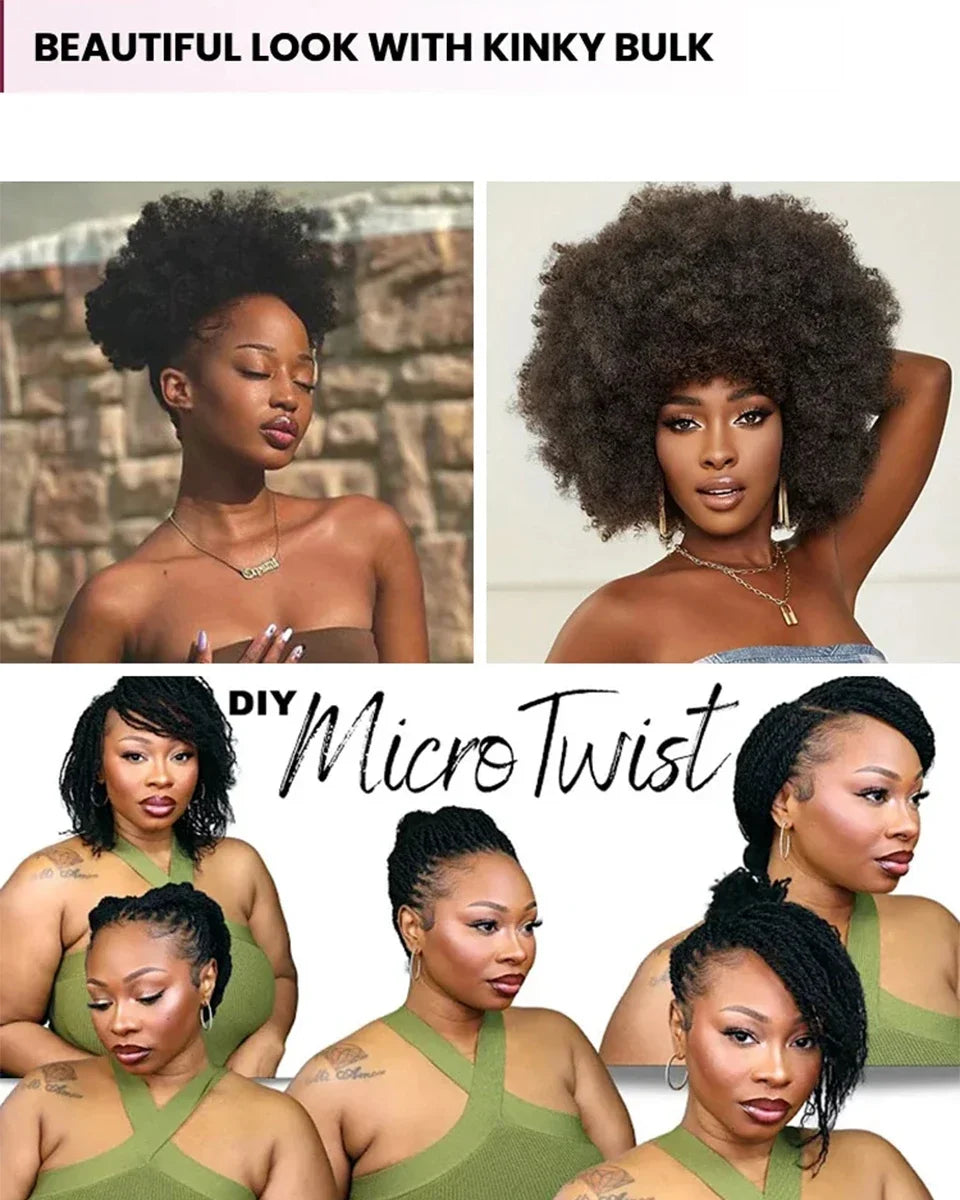 QVR Afro Kinky Bulk Human Hair for Braiding & Dreadlocks | 100% Brazilian Remy | 10-22 Inch | 9 Colors | 50g