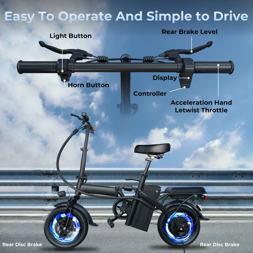 14-Inch Folding Electric Bike – 500W, Dual Disc Brakes