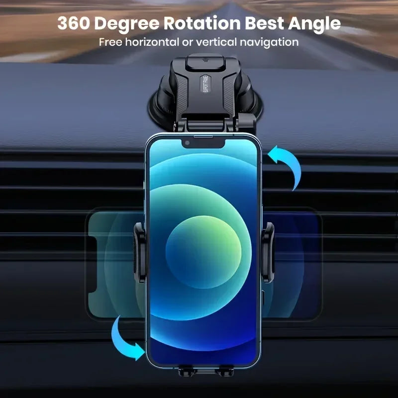Adjustable Car Phone Mount – 360° Swivel Dashboard Cradle, Strong Suction, Anti-Shake Design