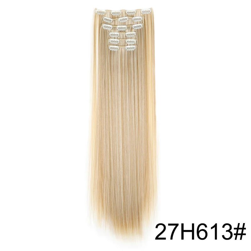 WIGSIN 24-Inch Synthetic Clip-In Hair Extensions – Long Straight | 6 Pcs 16 Clips | 20+ Colors | Heat Resistant