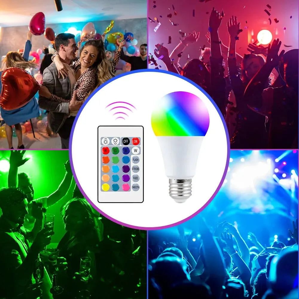 16-Color RGB LED Smart Bulb – E27, 8W Dimmable, 24-Key Remote Control | 1-10 Pack