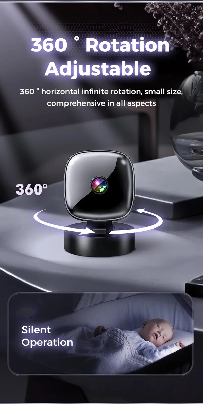 S1 Mini 1080P WiFi Security Camera | 360° Rotatable | Night Vision | Motion Detection | Battery & Plug-in | Black