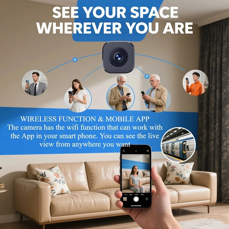 Mini 1080P Full HD WiFi Security Camera | Night Vision | Motion Detection | 2-Way Audio | Loop Recording | White & Black