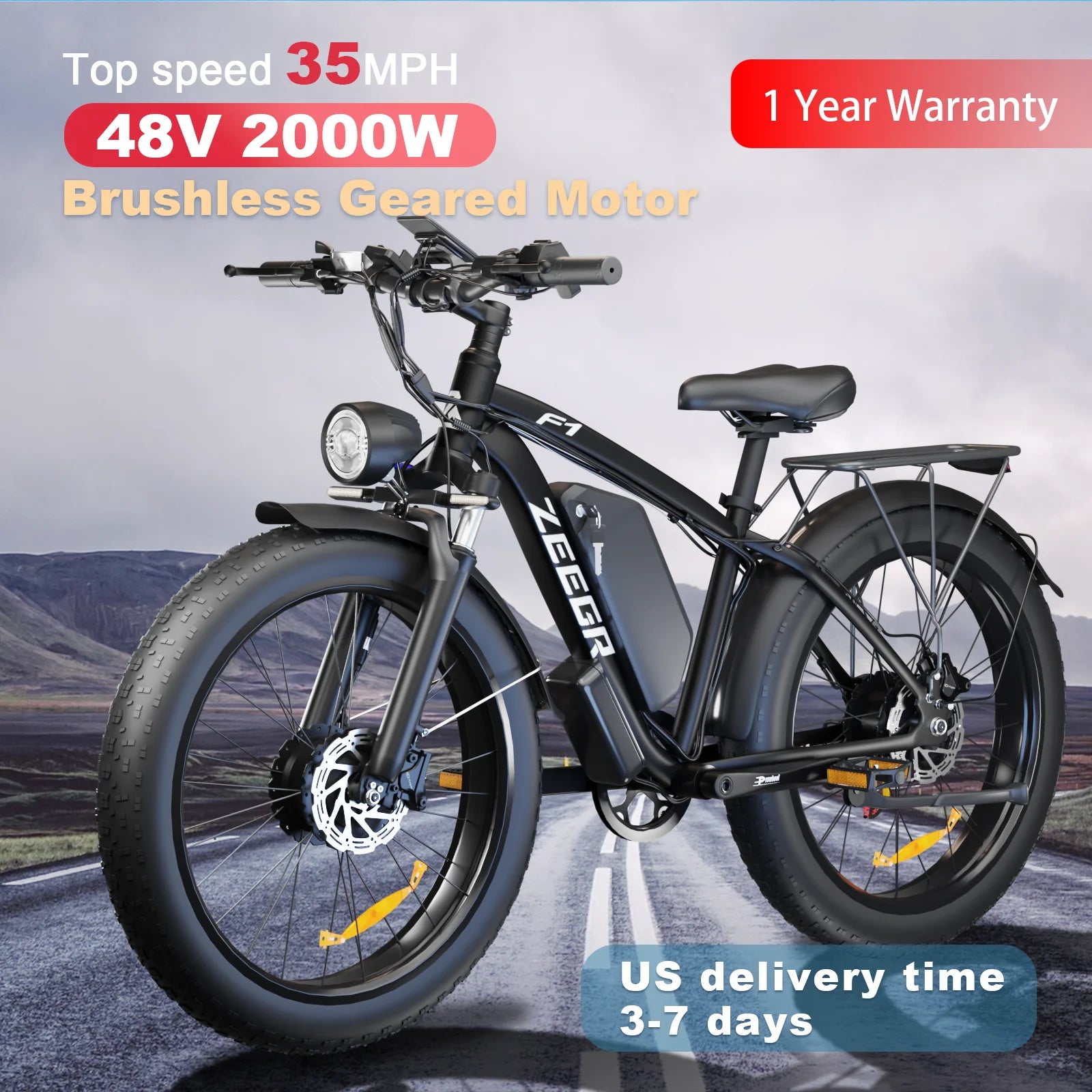 EOEOTWO 26" Fat Tire Electric Bike for Adults, 1000W Motor 1500W Peak, 48V 15Ah Battery, 34 MPH Max Speed, Up to 60 Miles Long Range