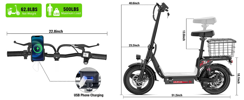 14-Inch Folding Electric Bike with Basket – 48V
