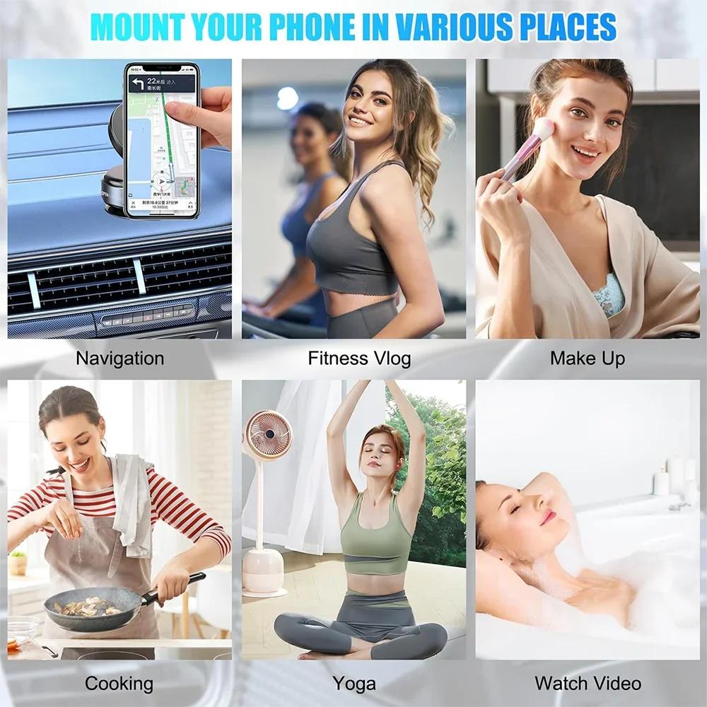 Vacuum Magnetic Car Phone Mount – 360° Rotation | Dual-Axis | Multi-Surface | Universal Smartphone Fit | Beige & Gray