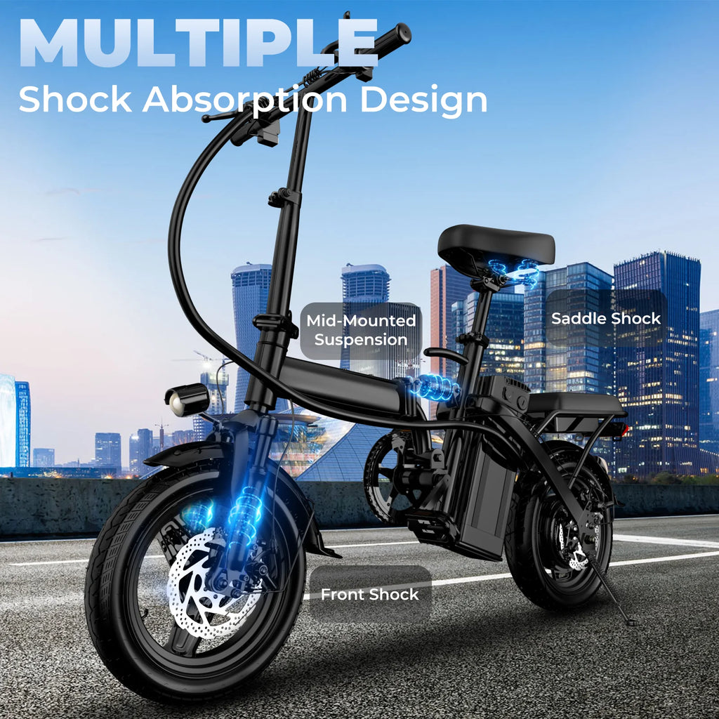 14-Inch Folding Electric Bike – 500W, Dual Disc Brakes