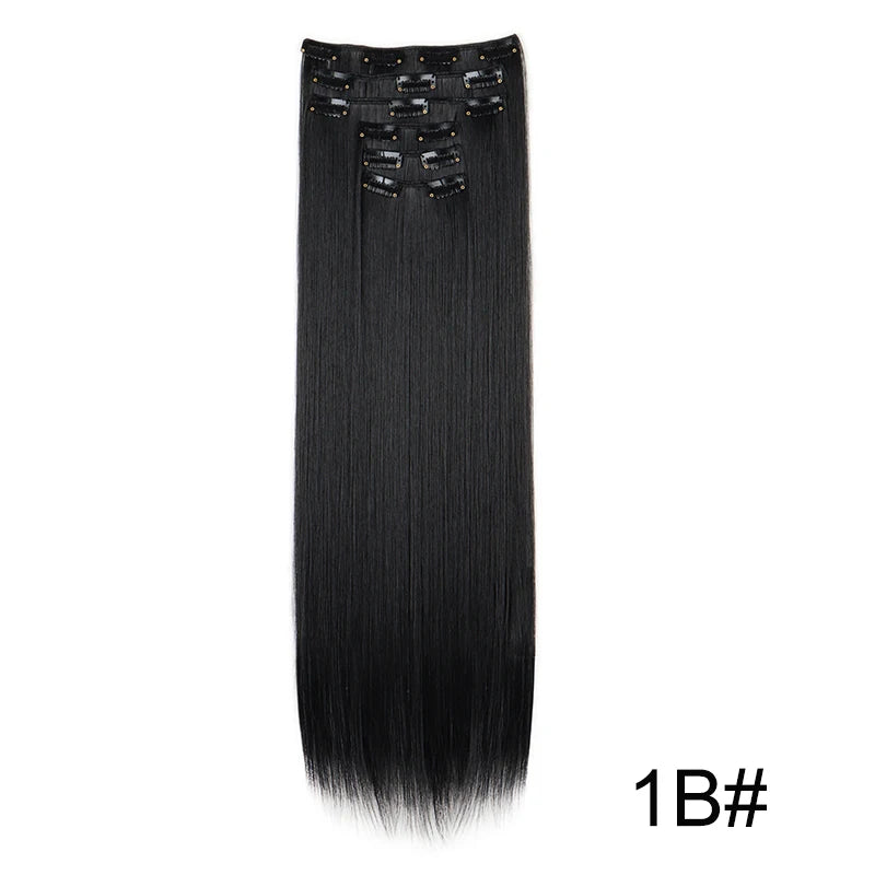 WIGSIN 24-Inch Synthetic Clip-In Hair Extensions – Long Straight | 6 Pcs 16 Clips | 20+ Colors | Heat Resistant