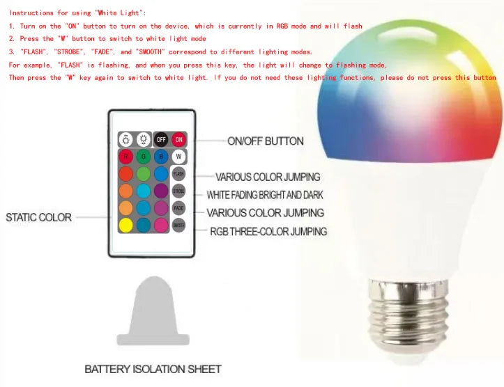 16-Color RGB LED Smart Bulb – E27, 8W Dimmable, 24-Key Remote Control | 1-10 Pack