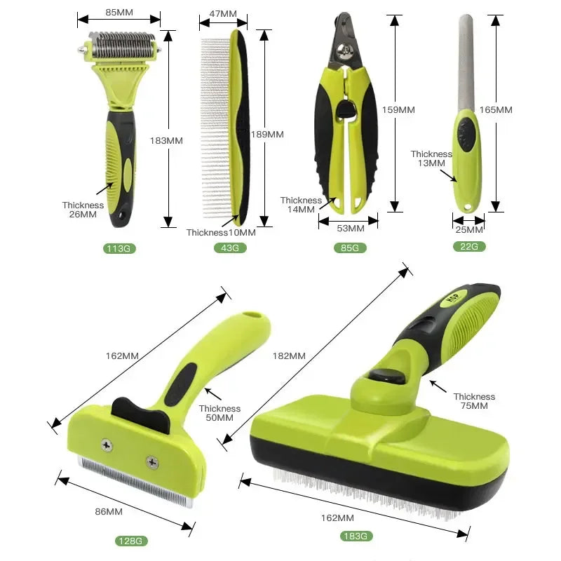6-in-1 Pet Grooming Kit – 4 Combs, Nail Clippers & Nail File | Dogs & Cats | Deshedding & Detangling Set