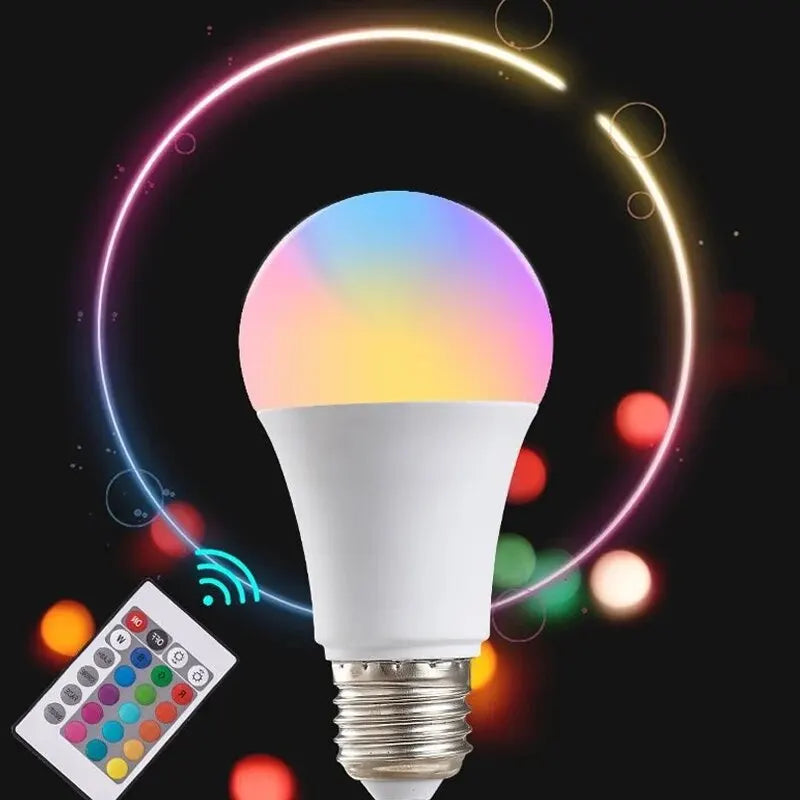 16-Color RGB LED Smart Bulb – E27, 8W Dimmable, 24-Key Remote Control | 1-10 Pack