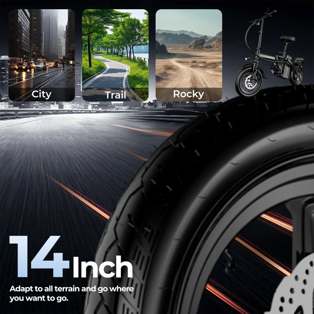 14-Inch Folding Electric Bike – 500W, Dual Disc Brakes