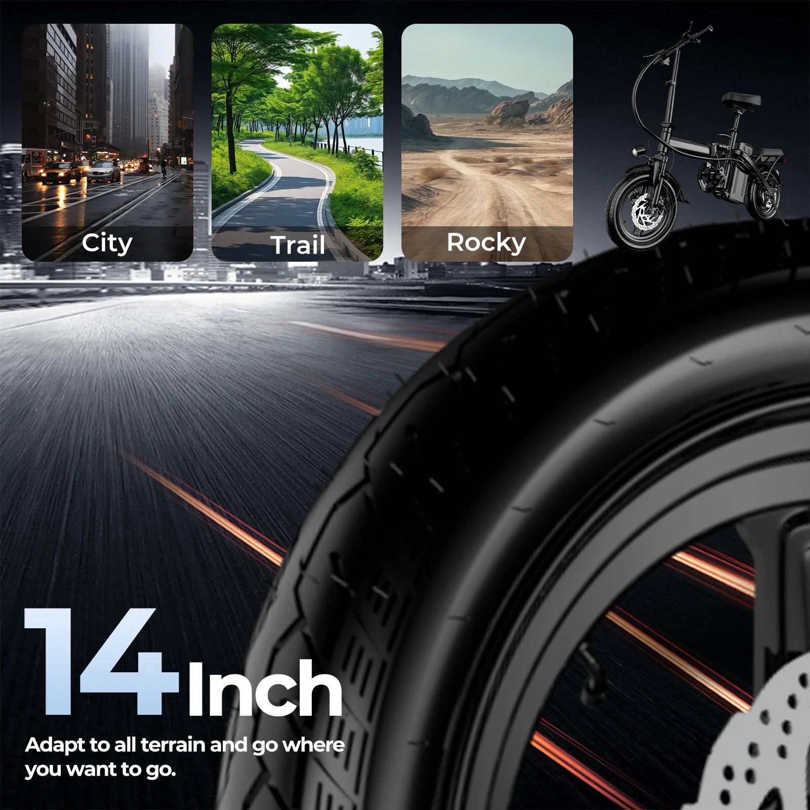 14-Inch Folding Electric Bike – 500W, Dual Disc Brakes