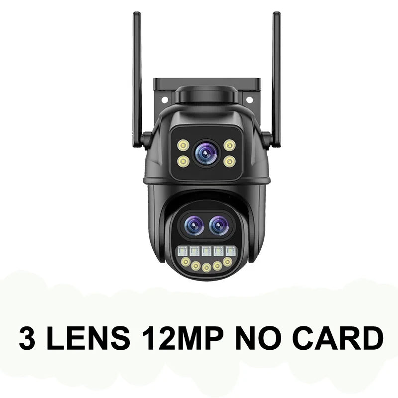 HONTUSEC 3-Lens PTZ WiFi Security Camera | 12MP | 8x Zoom | AI Auto-Tracking | Color Night Vision | IP66 | iCSee