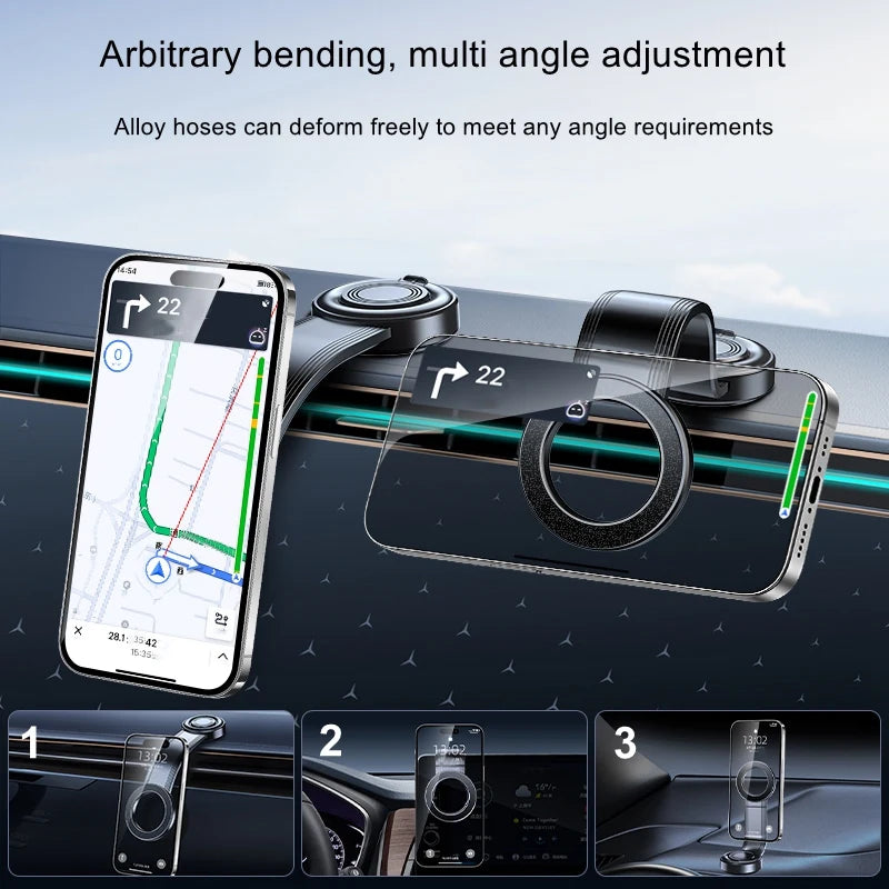 Magnetic Car Phone Mount – Bendable, Detachable, 360° Adjustable, Universal Dashboard Mount