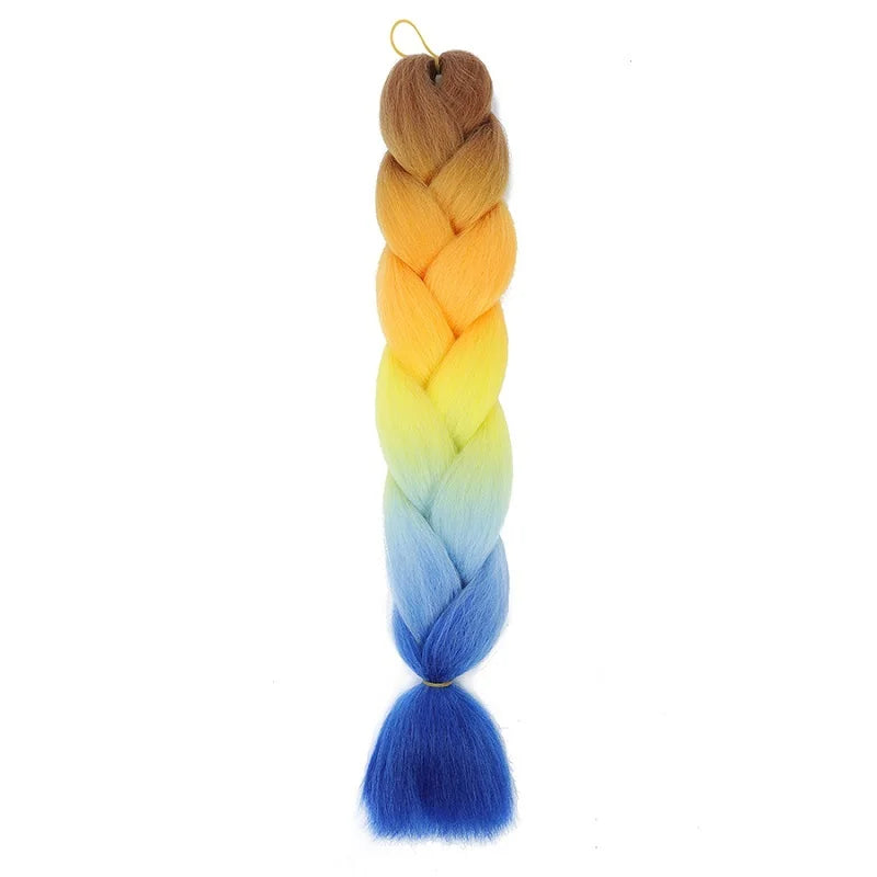 24" Synthetic Braiding Hair Extensions – Ombre Rainbow Colors, Jumbo DIY Hair for Women