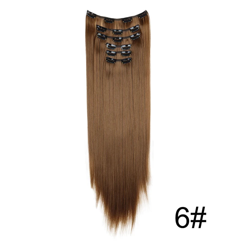 WIGSIN 24-Inch Synthetic Clip-In Hair Extensions – Long Straight | 6 Pcs 16 Clips | 20+ Colors | Heat Resistant
