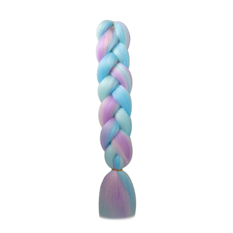 24" Synthetic Braiding Hair Extensions – Ombre Rainbow Colors, Jumbo DIY Hair for Women