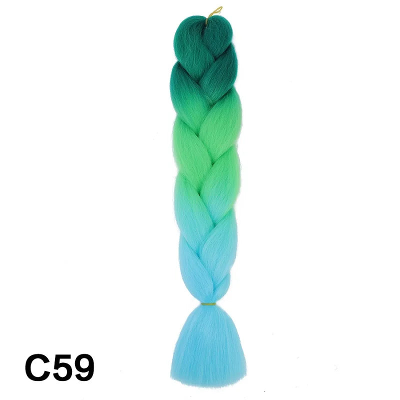 24" Synthetic Braiding Hair Extensions – Ombre Rainbow Colors, Jumbo DIY Hair for Women