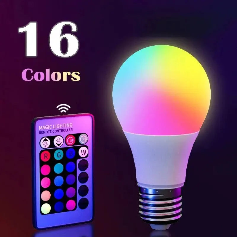 16-Color RGB LED Smart Bulb – E27, 8W Dimmable, 24-Key Remote Control | 1-10 Pack