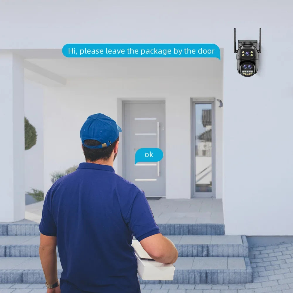 HONTUSEC 3-Lens PTZ WiFi Security Camera | 12MP | 8x Zoom | AI Auto-Tracking | Color Night Vision | IP66 | iCSee