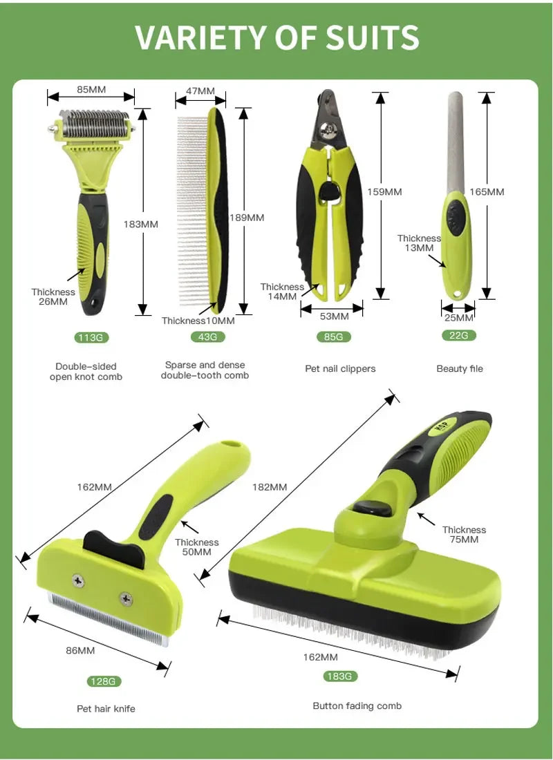 6-in-1 Pet Grooming Kit – 4 Combs, Nail Clippers & Nail File | Dogs & Cats | Deshedding & Detangling Set