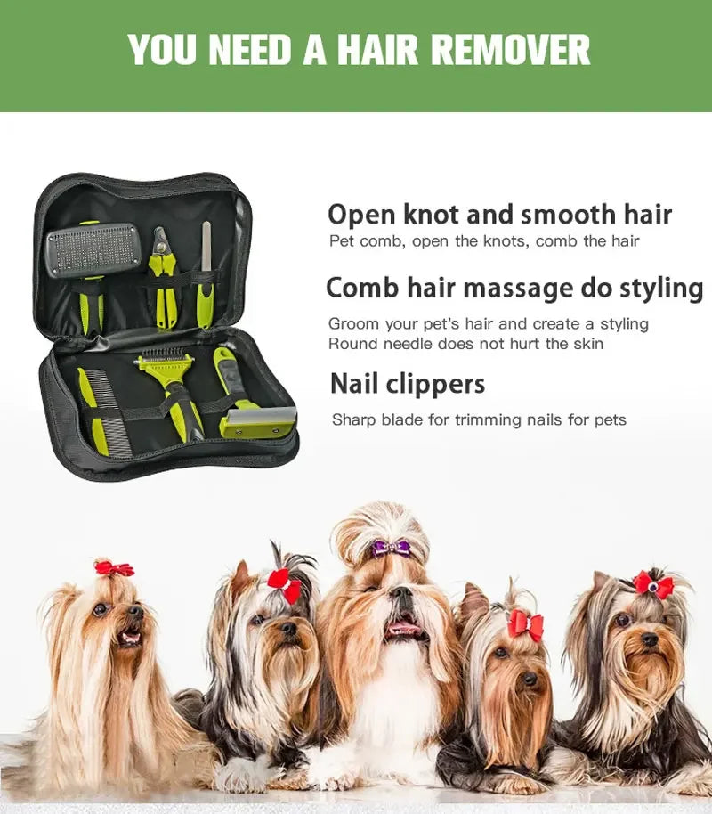 6-in-1 Pet Grooming Kit – 4 Combs, Nail Clippers & Nail File | Dogs & Cats | Deshedding & Detangling Set