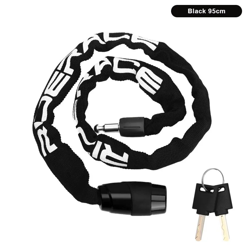 RIDERACE Bicycle Chain Lock – Anti-Theft | 95cm | Zinc Alloy | 2 Keys | Orange & Black