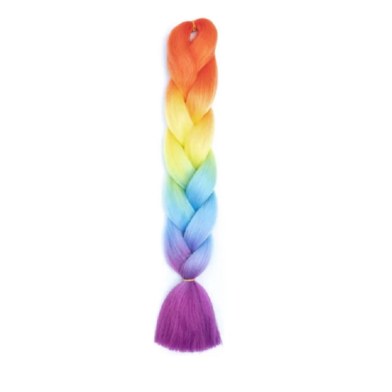 24" Synthetic Braiding Hair Extensions – Ombre Rainbow Colors, Jumbo DIY Hair for Women