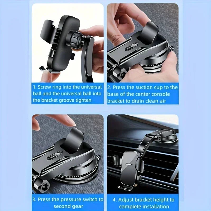 Adjustable Car Phone Mount – 360° Swivel Dashboard Cradle, Strong Suction, Anti-Shake Design