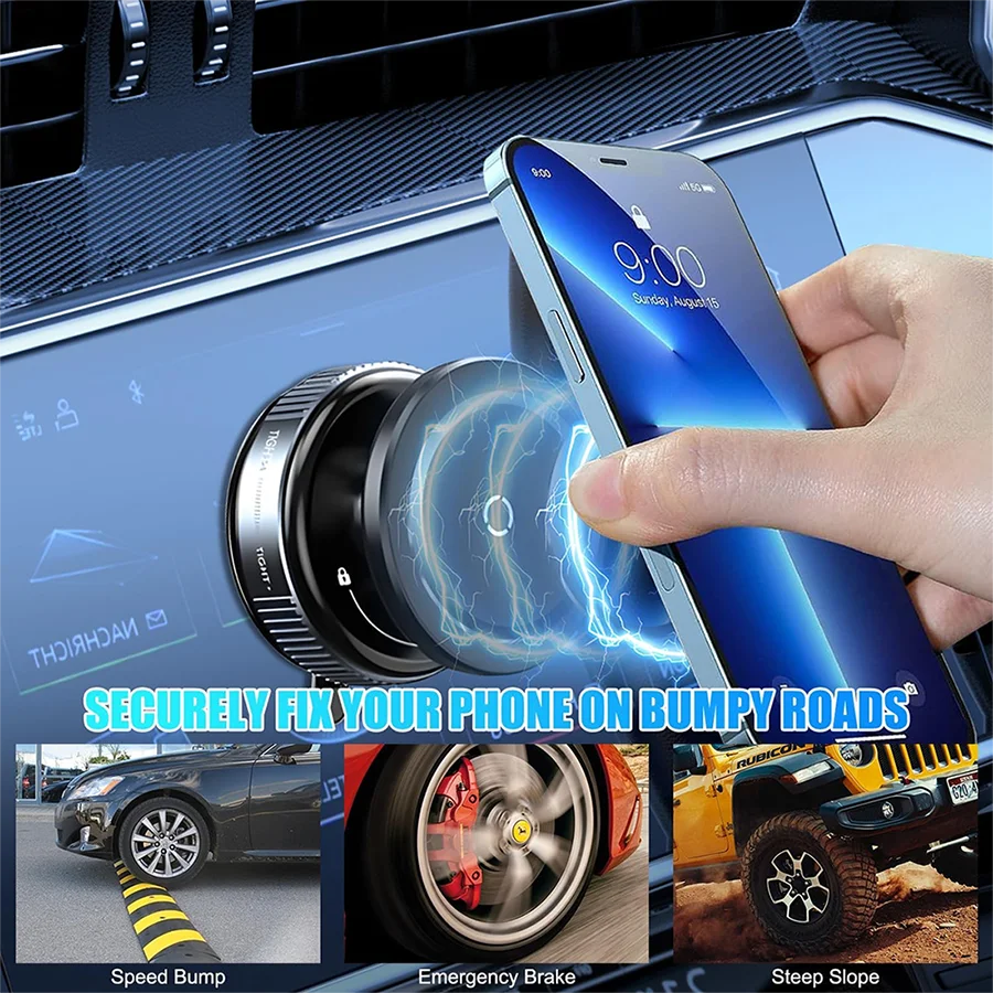 Vacuum Magnetic Car Phone Mount – 360° Rotation | Dual-Axis | Multi-Surface | Universal Smartphone Fit | Beige & Gray