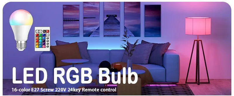 16-Color RGB LED Smart Bulb – E27, 8W Dimmable, 24-Key Remote Control | 1-10 Pack