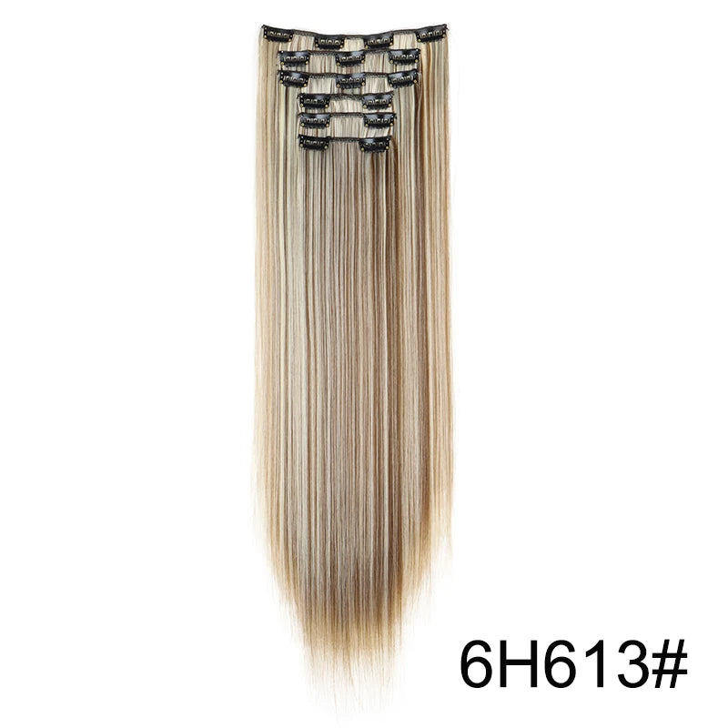WIGSIN 24-Inch Synthetic Clip-In Hair Extensions – Long Straight | 6 Pcs 16 Clips | 20+ Colors | Heat Resistant