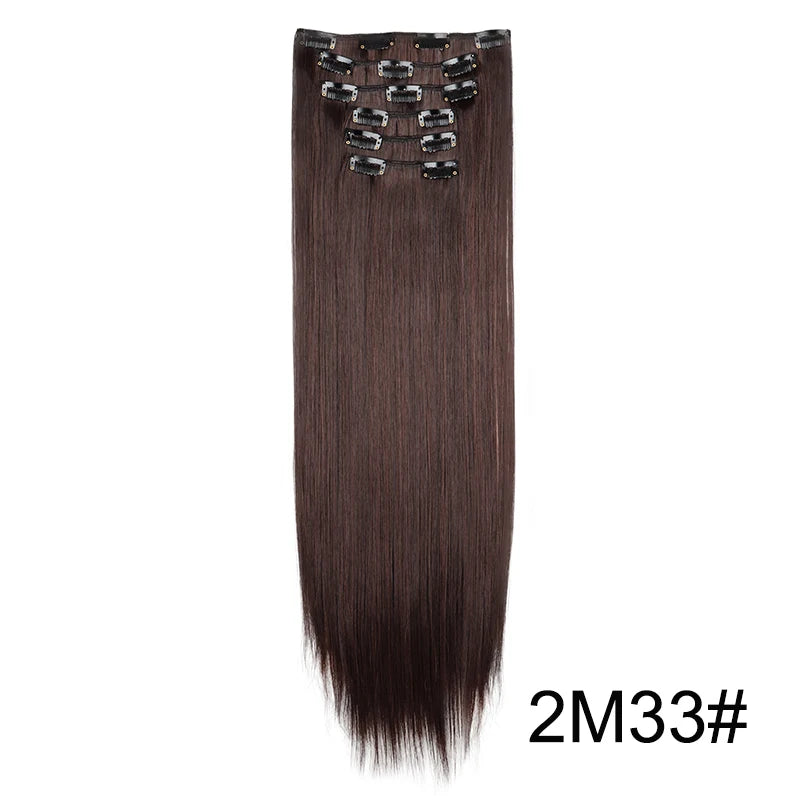 WIGSIN 24-Inch Synthetic Clip-In Hair Extensions – Long Straight | 6 Pcs 16 Clips | 20+ Colors | Heat Resistant