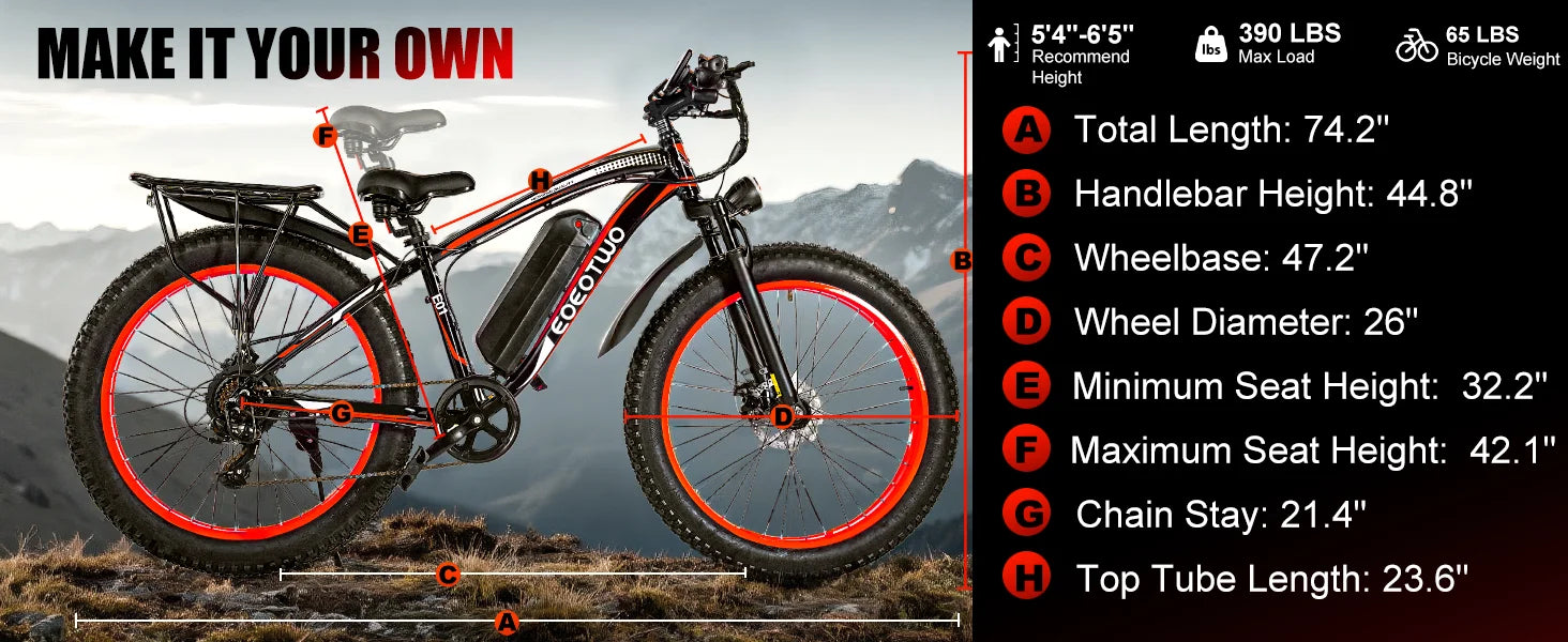 1500W Fat Tire Electric Mountain Bike – 48V 15Ah Battery