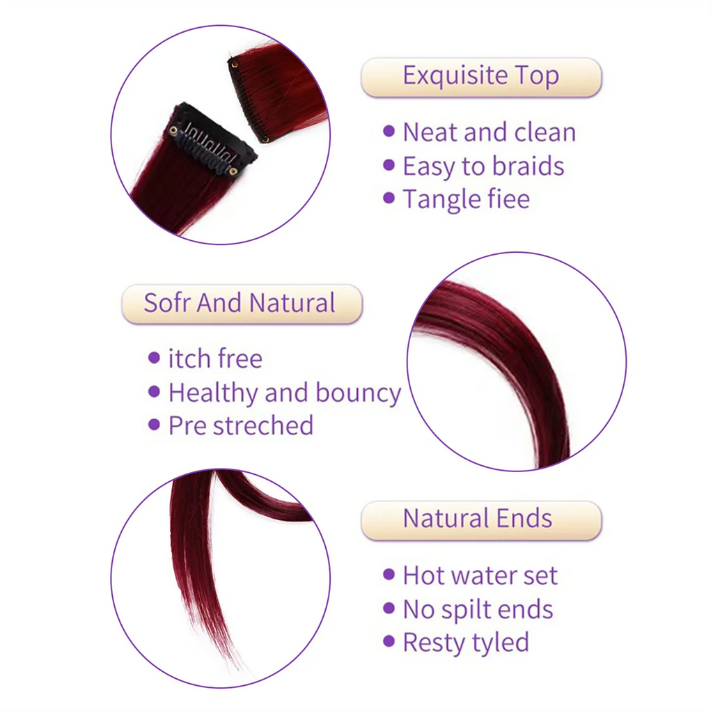 EZ&AS Synthetic Clip-In Hair Extensions | 5pcs/Set | 20 Inches Straight | Green, Red, Burgundy, Purple & White | Cosplay & Party