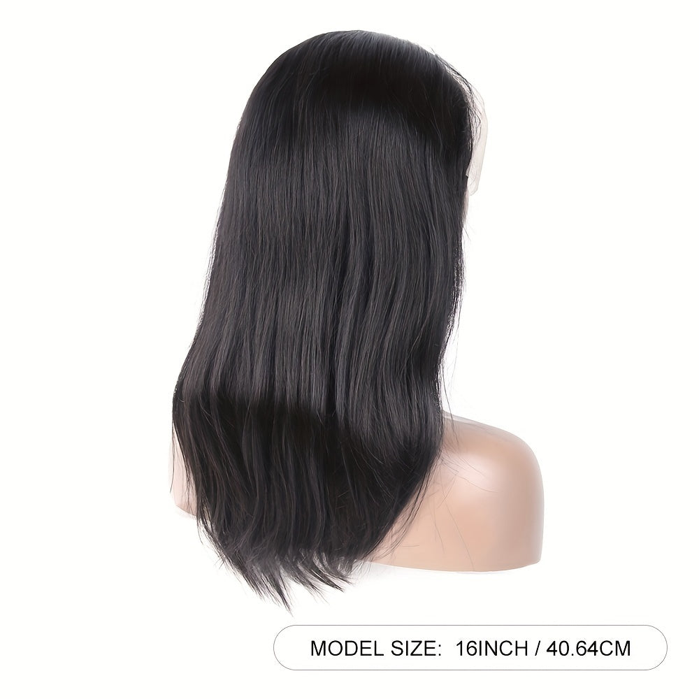 Straight Human Hair Wig with Bangs – 150% Density, Glueless Natural Black