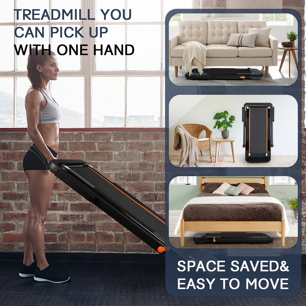 2-in-1 Foldable Under-Desk Treadmill – 300 lb Capacity | Walking Pad & Running Machine | Installation-Free | Black