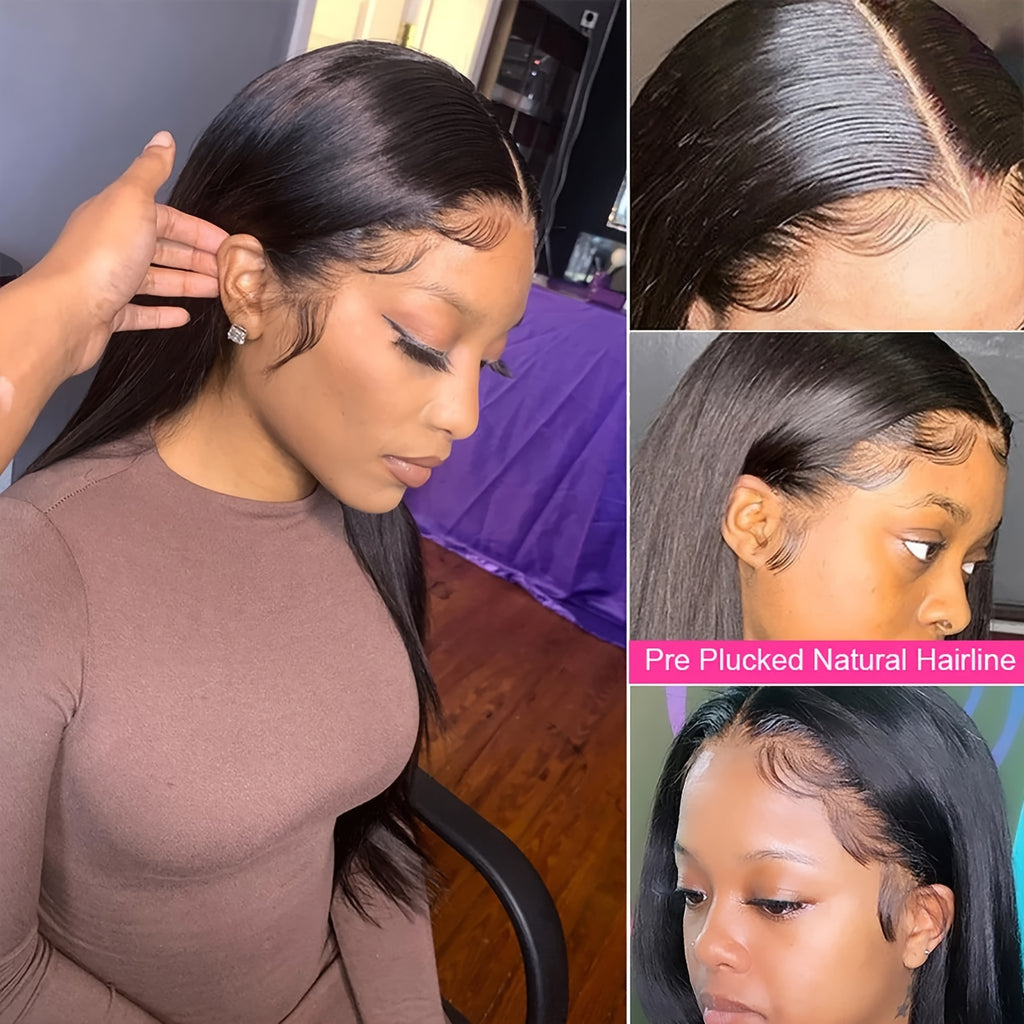 Glueless HD Lace Front Wig – Brazilian Straight Human Hair, 4x4 Closure, 150% Density