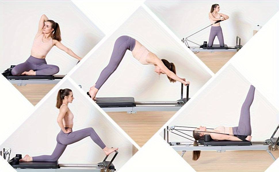 SogesPower Foldable Pilates Reformer Machine – 330 lb Capacity | 11-Level Resistance | Home Gym | Beige, Pink & Black