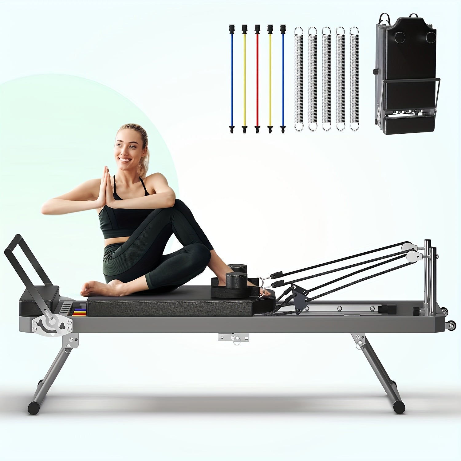 SogesPower Foldable Pilates Reformer Machine – 330 lb Capacity | 11-Level Resistance | Home Gym | Beige, Pink & Black