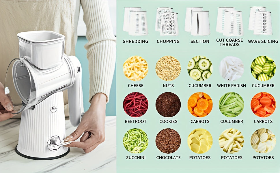5-in-1 Manual Rotary Cheese Grater & Slicer
