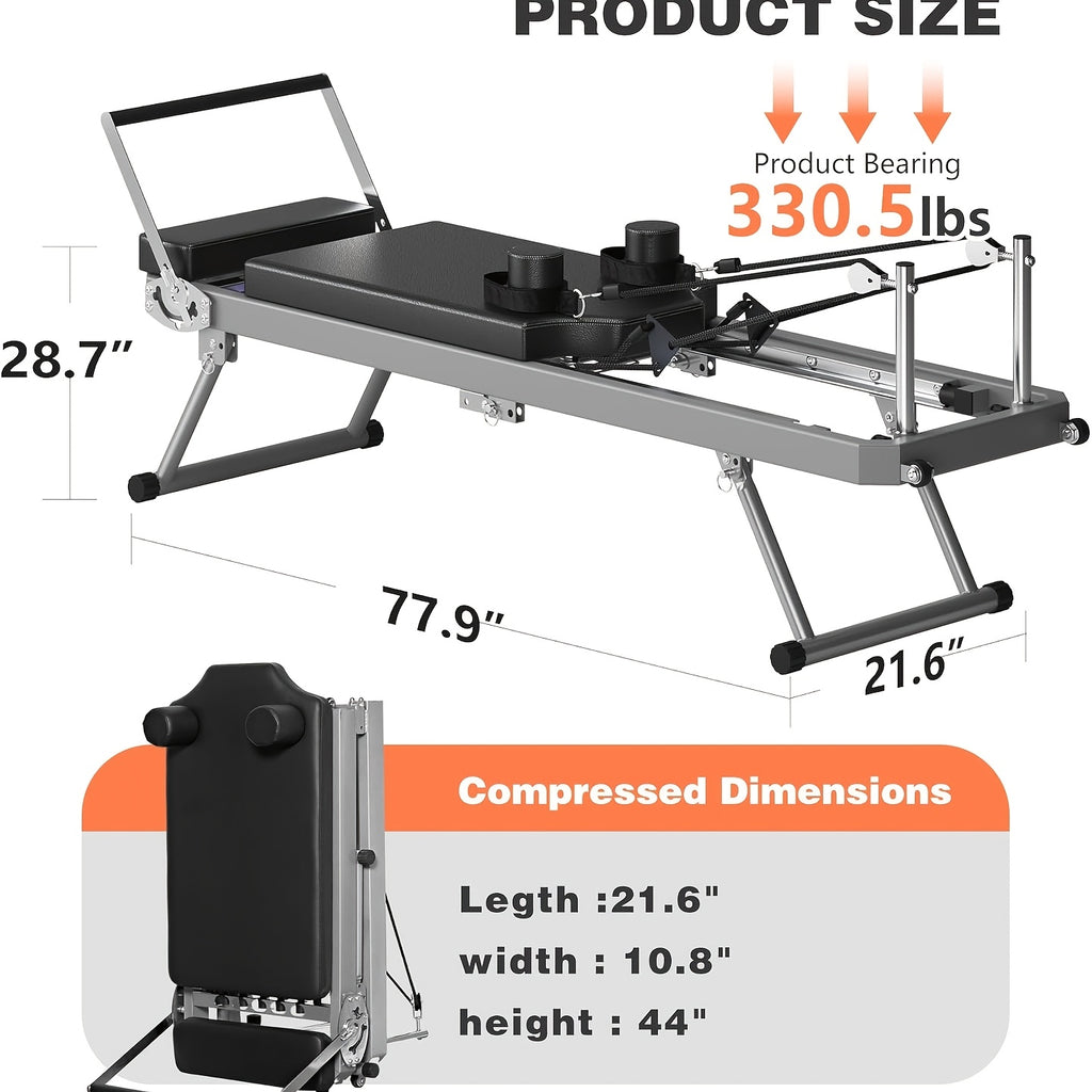 SogesPower Foldable Pilates Reformer Machine – 330 lb Capacity | 11-Level Resistance | Home Gym | Beige, Pink & Black
