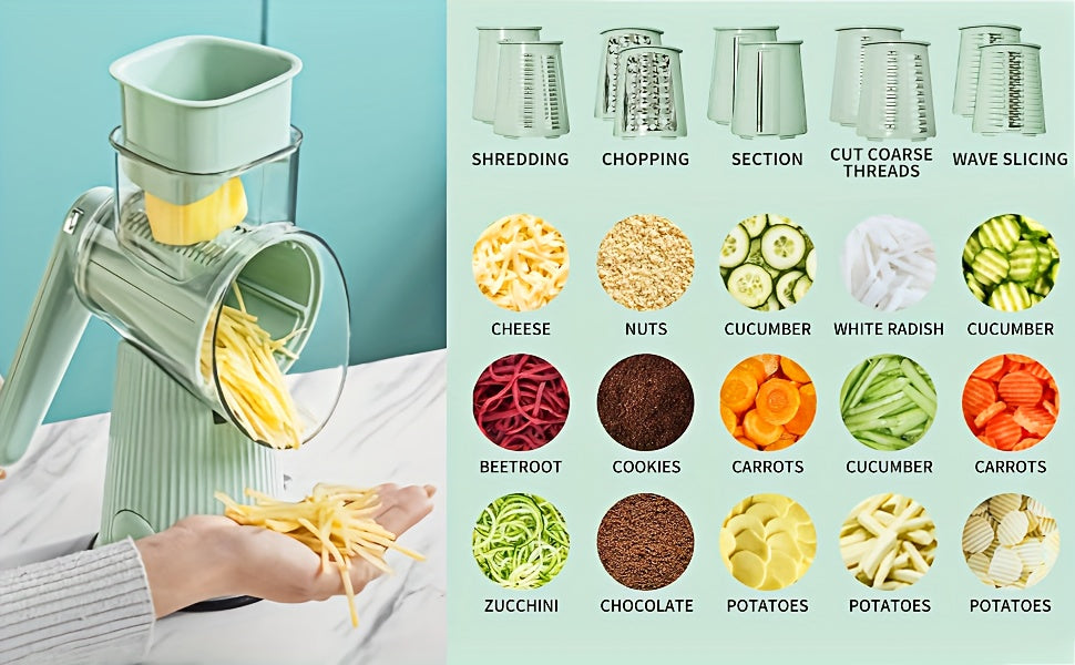 5-in-1 Manual Rotary Cheese Grater & Slicer