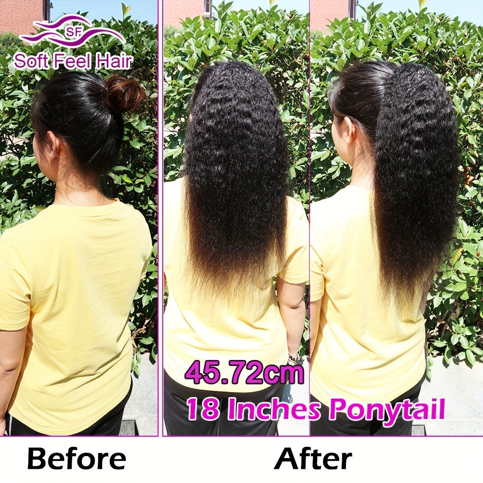 Kinky Straight Human Hair Wrap-Around Ponytail Extension